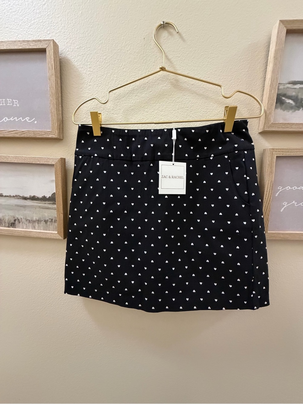 Zac & Rachel Black Mini Skirt with White Heart Print